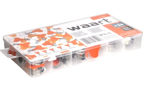 Waart Opaski zaciskowe ślimakowe z motylkiem 6-25mm 26 szt. organizer W31A426