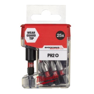 Milwaukee bit końcówka ph2 x 25mm/25szt. + uchwyt magnetyczny 60mm shockwave 4932479856