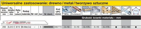 Milwaukee brzeszczot do piły szablastej 200/3,2/2,1mm 5szt. Drewno / metal / pcv 48005093