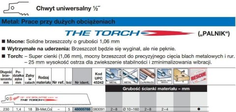 Milwaukee brzeszczot do piły szablastej 230/1,4mm torch bimetal 5szt. Do metalu 48005788