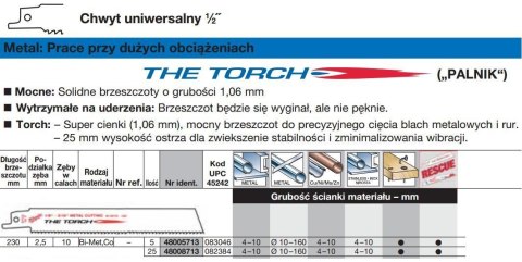 Milwaukee brzeszczot do piły szablastej 230/2,5mm torch bimetal 5szt. Do metalu 48005713 Milwaukee brzeszczot do piły szablastej 230/2,5mm torch bimetal 5szt. Do metalu 48005713