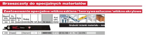 Milwaukee brzeszczot do piły szablastej 230mm chropowaty ząb 1szt. Włókno/pcv/akryl 48001450