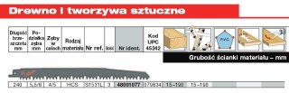 Milwaukee brzeszczot do piły szablastej 240/5,5mm hcs 3szt. Drewno 48001077