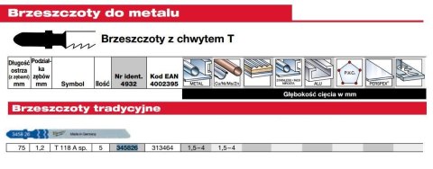 Milwaukee brzeszczot do wyrzynarki 75/1,2mm t118a 5szt. Metal 4932345826