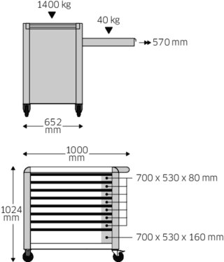 STAHLWILLE Wózek warsztatowy TTS 8-szuflad antracytowy z nakładkami, 1000x1024x 652 mm; max obciążenie: 40kg na szufladę; 1400 kg na wózek