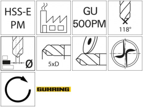 GÜHRING Wiertlo krete WN HSSE-PM TiAlN 5xd 5,2mm GÜHRING GÜHRING Wiertlo krete WN HSSE-PM TiAlN 5xd 5,2mm GÜHRING