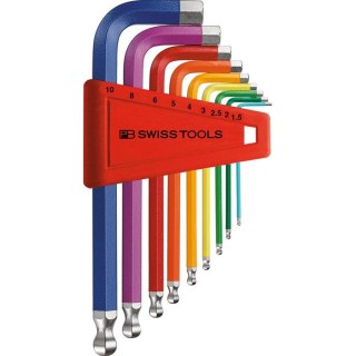 PB Swiss Tools Zest.kluczy trzpien.kąt. w uchw.z tworz.sztuczn. 9-częśc.,1,5-10mm Rainbow końc.kulis.PB Swiss Tools