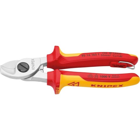 KNIPEX Nożyce do kabli, VDE, 165mm, z uchwytem zabezpieczającym, 95 16 165 T, KNIPEX