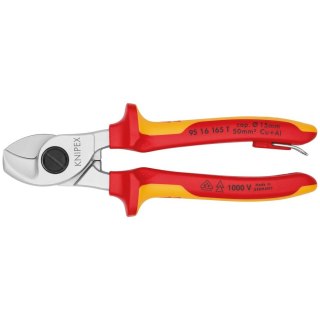 KNIPEX Nożyce do kabli, VDE, 165mm, z uchwytem zabezpieczającym, 95 16 165 T, KNIPEX