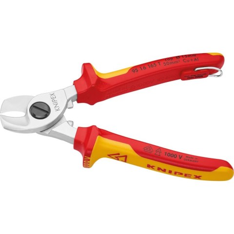 KNIPEX Nożyce do kabli, VDE, 165mm, z uchwytem zabezpieczającym, 95 16 165 T, KNIPEX