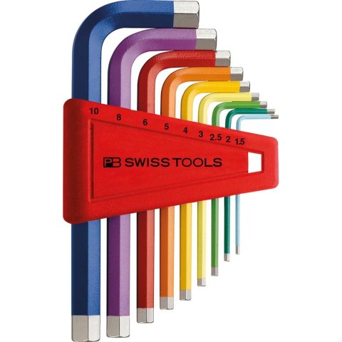 PB Swiss Tools Zest.kluczy trzpien.kąt. w uchw.z tworz.sztuczn. 9-częściowy, 1,5-10mm Rainbow PB Swiss Tools