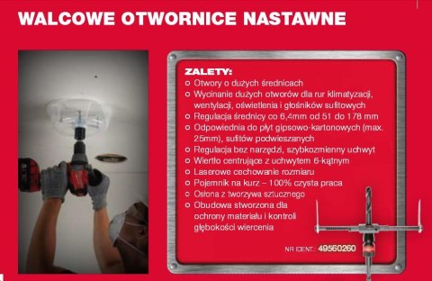 Milwaukee otwornica rozsuwana do płyt g/k 51-178mm 49560260