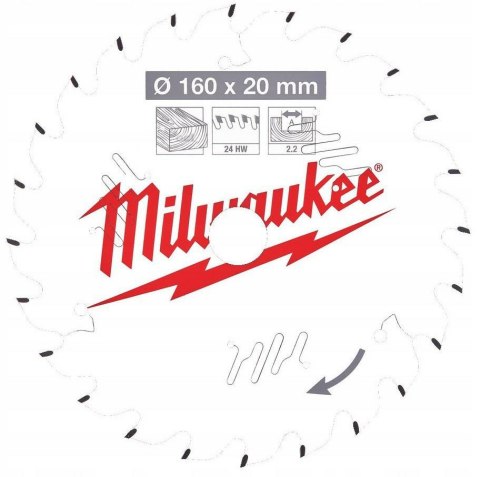 Milwaukee piła tarczowa 160x20x2,2x24z csb drewno-szybkie cięcie 4932471290 Milwaukee piła tarczowa 160x20x2,2x24z csb drewno-szybkie cięcie 4932471290