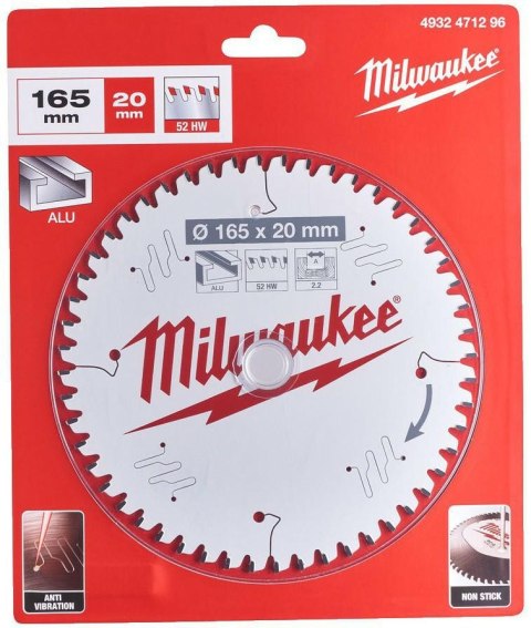 Milwaukee piła tarczowa 165x20x2,2x52z aluminium 4932471296