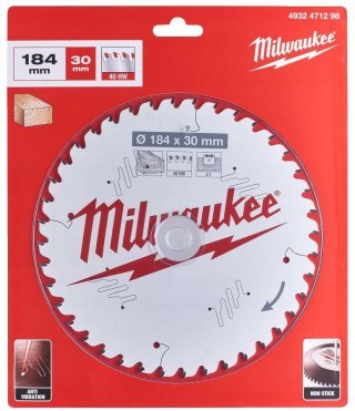 Milwaukee piła tarczowa 184x30x2,1x40 atb atb csb p w - drewno - szybkie cięcie 4932471298