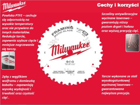 Milwaukee piła tarczowa 190x30x2,1x48 atb csb p w - drewno - czyste cięcie 4932471380