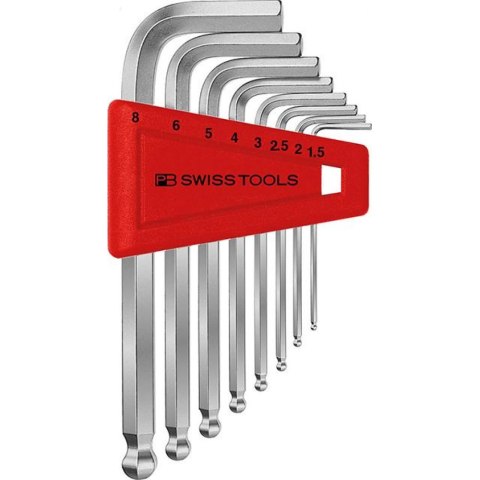 PB Swiss Tools Zest.kluczy trzpien.kąt. w uchw.z tworz.sztuczn. 8-częściowy, 1,5-8mmkońc. kulista PB Swiss Tools