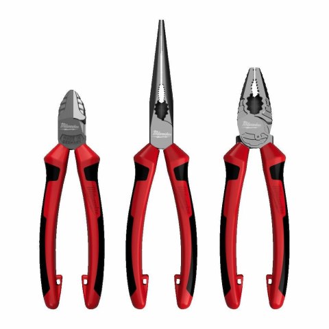 Milwaukee szczypce zestaw 3szt. (uniwersalne 180mm, boczne 160mm, długie 205mm) 4932492773