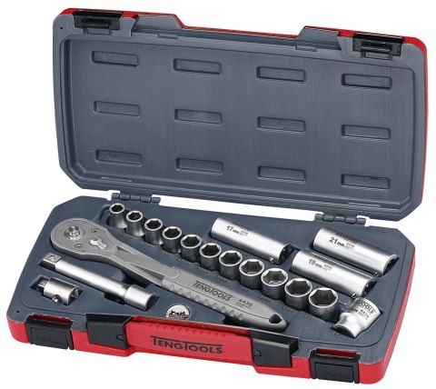 Teng Tools 18-elementowy zestaw narzędzi nasadowych nierdzewnych z chwytem kwadratowym 1/2". Teng Tools TS1218