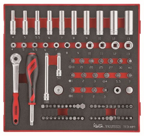 Teng Tools 89-elementowy zestaw narzędzi nasadkowych z chwytem kwadratowym 1/4" Teng Tools TED1489