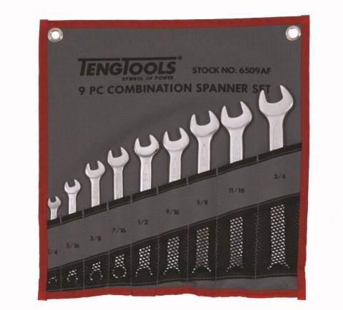 Teng Tools 9-elementowy zestaw kluczy płasko-oczkowych calowych 1/4" - 3/4" Teng Tools Teng Tools 9-elementowy zestaw kluczy płasko-oczkowych calowych 1/4" - 3/4" Teng Tools