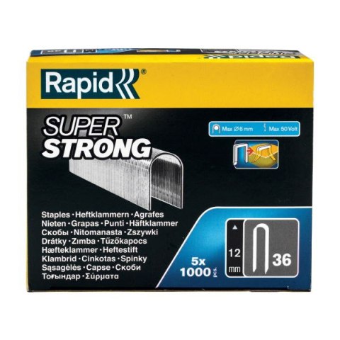 Rapid Zszywki Rapid nr 36 (12 mm) do kabli - bardzo wytrzymałe - opakowanie 5000 szt. Rapid Zszywki Rapid nr 36 (12 mm) do kabli - bardzo wytrzymałe - opakowanie 5000 szt.