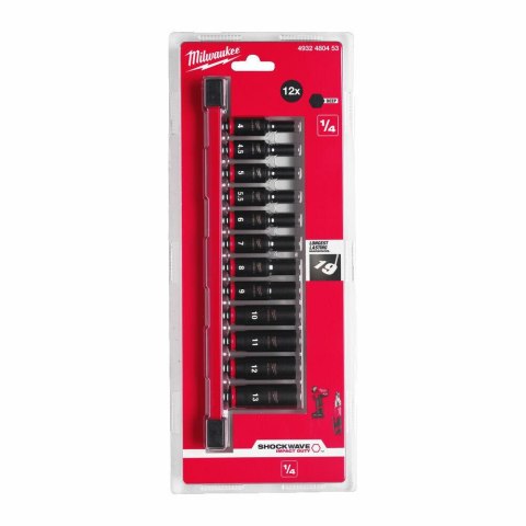 Milwaukee zestaw nasadek udarowych 1/4" 12szt. 4932480453 Milwaukee zestaw nasadek udarowych 1/4" 12szt. 4932480453