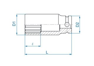 King Tony NASADKA DŁUGA UDAROWA CIENKOŚCIENNA 1/2" 8mm x 80mm, 12-kąt King Tony