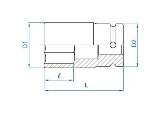 King Tony NASADKA KRÓTKA UDAROWA CIENKOŚCIENNA 3/4" 19mm x 60mm, 6-kąt King Tony