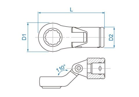 King Tony KLUCZ OCZKOWY NASADOWY PRZEGUBOWY 3/8" 11mm, 12-kąt. King Tony