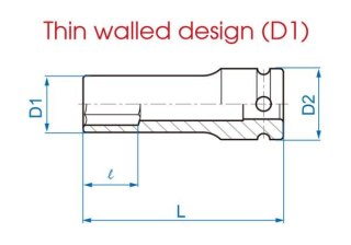 King Tony NASADKA DŁUGA UDAROWA CIENKOŚCIENNA 1/2" 19mm x 80mm, 6-kąt, STAL Cr-Mo, DO ALUFELG King Tony