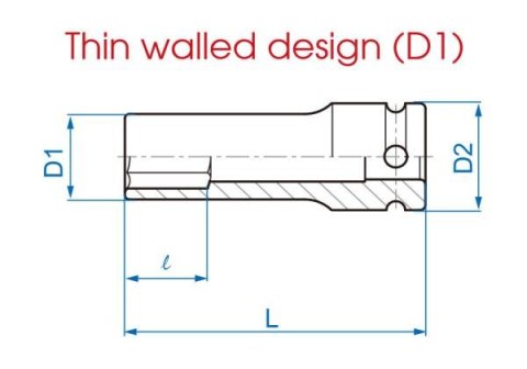 King Tony NASADKA DŁUGA UDAROWA CIENKOŚCIENNA 1/2" 19mm x 80mm, 6-kąt, STAL Cr-Mo, DO ALUFELG King Tony