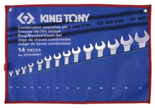 King Tony ZESTAW KLUCZY PŁASKO-OCZKOWYCH CALOWYCH 3/8" - 1-1/4", 14cz. ETUI King Tony