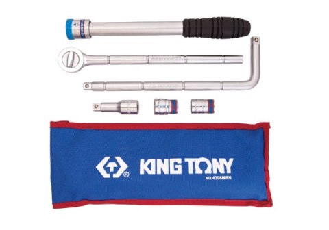 King Tony ZESTAW NARZĘDZI 1/2" 6cz. NASADKI 6-kąt. 17 i 19mm Z GRZECHOTKĄ, POKRĘTŁEM I PRZEDŁUŻKĄ King Tony