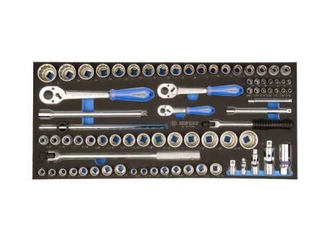 King Tony ZESTAW NASADEK 1/4"+ 3/8" + 1/2" 77cz. KRÓTKIE 12-kąt. 4-32mm, 3/16" - 1-1/4" Z AKCESORIAMI, WKŁAD Z PIANKI EVA DO SKRZYNKI King