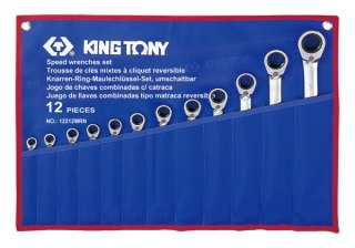 King Tony ZESTAW KLUCZY PŁASKO-OCZKOWYCH Z GRZECHOTKĄ DWUKIERUNKOWĄ 12cz. 8 - 24mm, ETUI King Tony