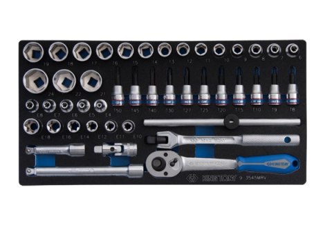 King Tony ZESTAW NASADEK 3/8" 45cz. KRÓTKIE 6-kąt.6-24mm, Z AKCESORIAMI, WKŁAD Z PIANKI EVA DO WÓZKA King Tony