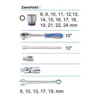 King Tony KING TONY - ZESTAW NASADEK 1/2" 24cz. KRÓTKIE 6-kąt. 8-24mm, KLUCZE PŁASKO OCZKOWE, AKCESORIA, WALIZKA GRATIS King Ton