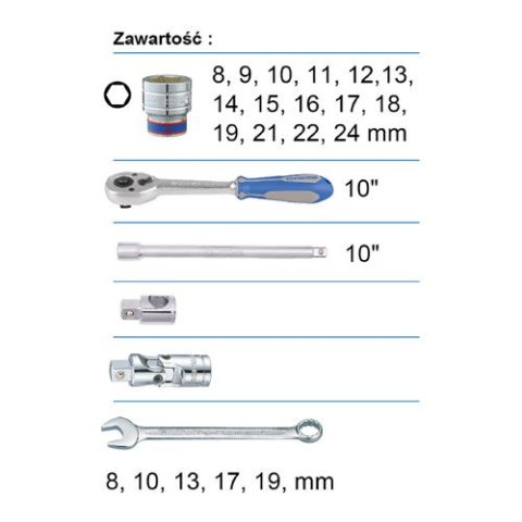 King Tony KING TONY - ZESTAW NASADEK 1/2" 24cz. KRÓTKIE 6-kąt. 8-24mm, KLUCZE PŁASKO OCZKOWE, AKCESORIA, WALIZKA GRATIS King Tony