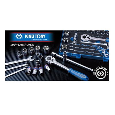 King Tony KING TONY - ZESTAW NASADEK 1/2" 24cz. KRÓTKIE 6-kąt. 8-24mm, KLUCZE PŁASKO OCZKOWE, AKCESORIA, WALIZKA GRATIS King Ton